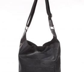 Black Leather Messenger, Tote Bag, Shoulder Bag, Black Leather Handbag