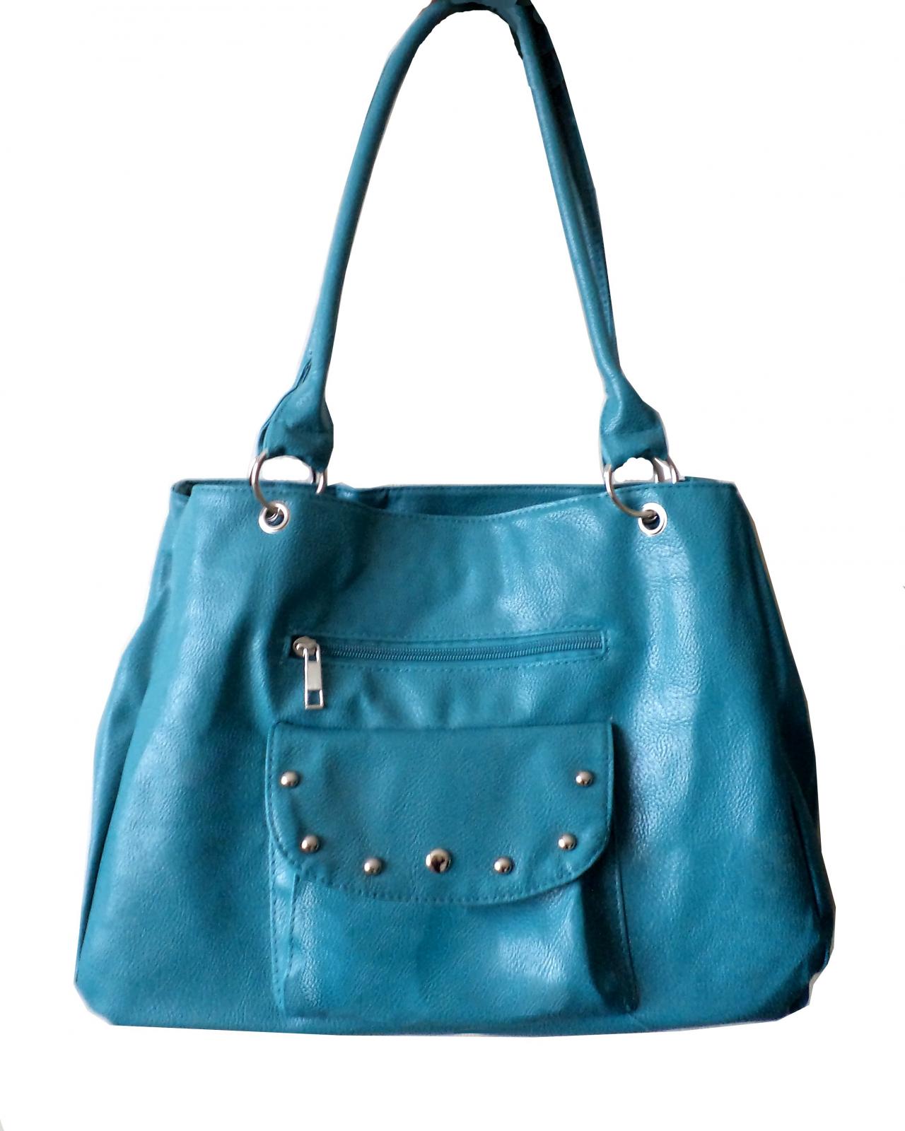 Teal Blue Leatherette Handbag, Purse, Hobo