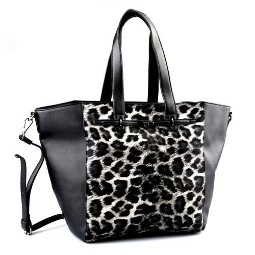 Leopard Print Black Leather Tote, Black Leather Handbag, Black Leather Shopper, Tote Handbag. Handbags Fall-winter 2014/2015