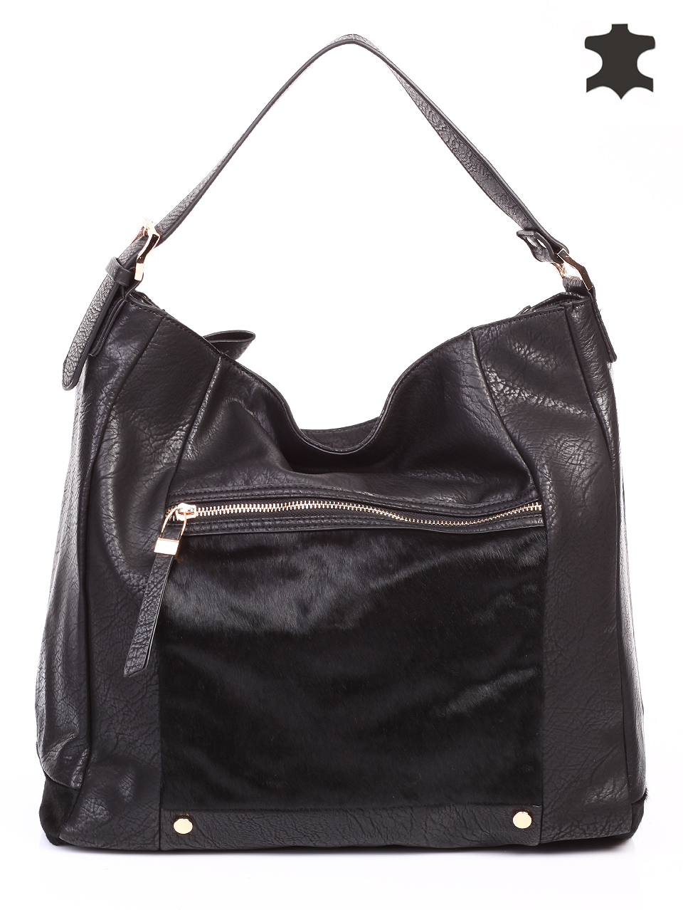 Black Leather Tote. Black Fur Tote. Black Leather Handbag. Black Hobo. Black Purse. Fashion Handbag.