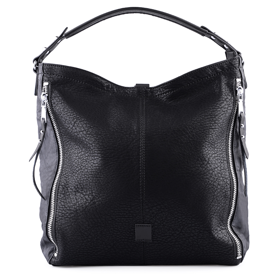 Black Leather Hobo Handbag With Zippers. Black Handbag. Black Leather Purse. Black Tote. Winter-spring 2015.