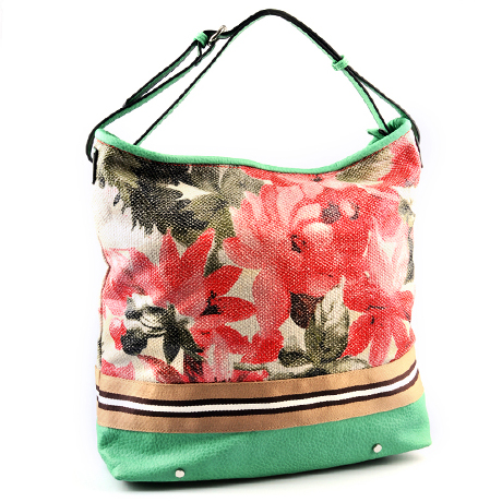 Leather Purse, Green Handbag, Leather Hobo, Teal Handbag,lemon Green Purse, Emerald Handbag, Flower Print Purse