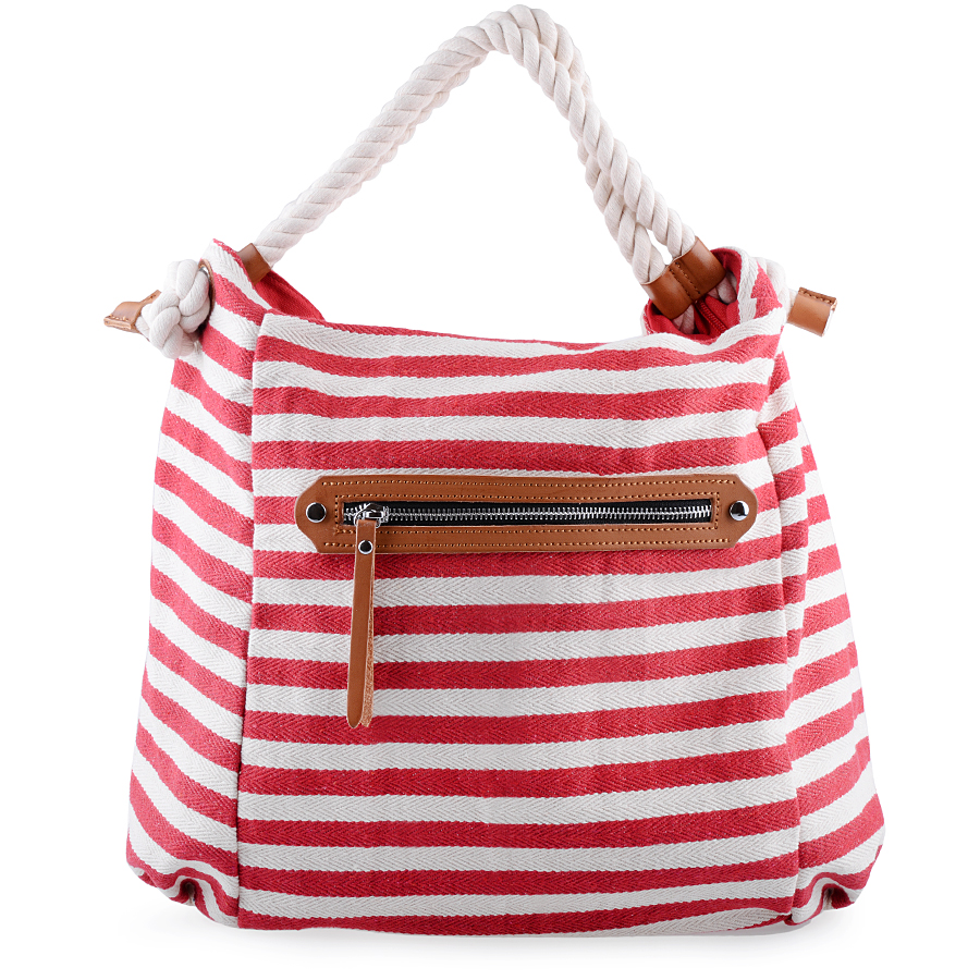 Striped Canvas Tote. Red And White Bag
